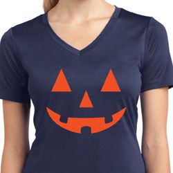 Ladies Shirt Orange Jack O Lantern Moisture Wicking V-neck Tee T-Shirt Ladies Shirt Orange Jack O Lantern Moisture Wicking V-neck Tee T-Shirt