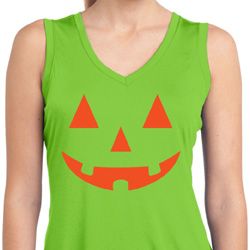 Ladies Shirt Orange Jack O Lantern Sleeveless Moisture Wicking Tee Ladies Shirt Orange Jack O Lantern Sleeveless Moisture Wicking Tee
