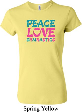 Ladies Shirt Peace Love Gymnastics Crewneck Tee T-Shirt