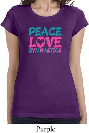 Ladies Shirt Peace Love Gymnastics Longer Length Tee T-Shirt