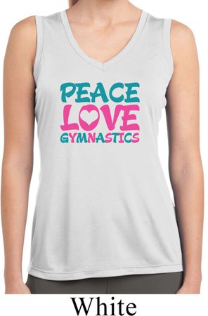 Ladies Shirt Peace Love Gymnastics Sleeveless Moisture Wicking Tee