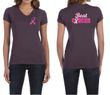 Ladies Shirt Pink Ribbon Beat Cancer Front & Back Print V-neck Tee