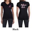 Ladies Shirt Pink Ribbon Believe Front & Back Print V-neck Tee T-Shirt