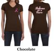 Ladies Shirt Pink Ribbon Believe Front & Back Print V-neck Tee T-Shirt