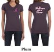 Ladies Shirt Pink Ribbon Believe Front & Back Print V-neck Tee T-Shirt