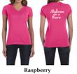 Ladies Shirt Pink Ribbon Believe Front & Back Print V-neck Tee T-Shirt