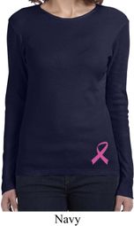 Ladies Shirt Pink Ribbon Bottom Print Long Sleeve Tee T-Shirt
