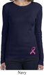 Ladies Shirt Pink Ribbon Bottom Print Long Sleeve Tee T-Shirt