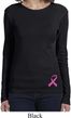 Ladies Shirt Pink Ribbon Bottom Print Long Sleeve Tee T-Shirt