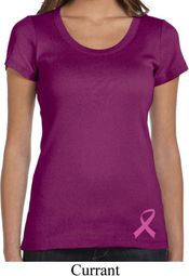 Ladies Shirt Pink Ribbon Bottom Print Scoop Neck Tee T-Shirt