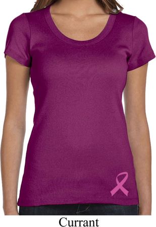 Ladies Shirt Pink Ribbon Bottom Print Scoop Neck Tee T-Shirt