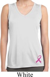 Ladies Shirt Pink Ribbon Bottom Print Sleeveless Moisture Wicking Tee