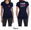Ladies Shirt Pink Ribbon Faith Love Front & Back Print V-neck Tee