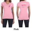 Ladies Shirt Pink Ribbon Faith Love Front & Back Print V-neck Tee