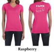 Ladies Shirt Pink Ribbon Faith Love Front & Back Print V-neck Tee