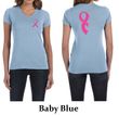 Ladies Shirt Pink Ribbon Heart Front & Back Print V-neck Tee T-Shirt