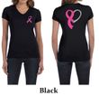 Ladies Shirt Pink Ribbon Heart Front & Back Print V-neck Tee T-Shirt