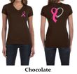 Ladies Shirt Pink Ribbon Heart Front & Back Print V-neck Tee T-Shirt