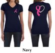 Ladies Shirt Pink Ribbon Heart Front & Back Print V-neck Tee T-Shirt