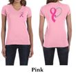 Ladies Shirt Pink Ribbon Heart Front & Back Print V-neck Tee T-Shirt