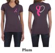 Ladies Shirt Pink Ribbon Heart Front & Back Print V-neck Tee T-Shirt