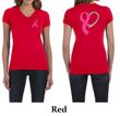 Ladies Shirt Pink Ribbon Heart Front & Back Print V-neck Tee T-Shirt