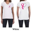 Ladies Shirt Pink Ribbon Heart Front & Back Print V-neck Tee T-Shirt