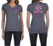 Ladies Shirt Pink Ribbon Keep Calm Front & Back Print V-neck Tee
