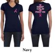 Ladies Shirt Pink Ribbon Keep Calm Front & Back Print V-neck Tee