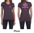 Ladies Shirt Pink Ribbon Keep Calm Front & Back Print V-neck Tee