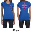 Ladies Shirt Pink Ribbon Keep Calm Front & Back Print V-neck Tee