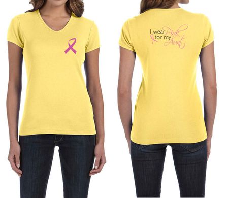 Ladies Shirt Pink Ribbon My Aunt Front & Back Print V-neck Tee T-Shirt