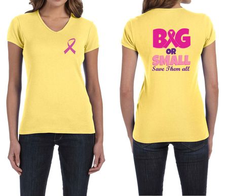 Ladies Shirt Pink Ribbon Save Them All Front & Back Print V-neck Tee