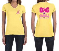Ladies Shirt Pink Ribbon Save Them All Front & Back Print V-neck Tee