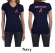 Ladies Shirt Pink Ribbon Survivor Front & Back Print V-neck T-Shirt