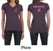 Ladies Shirt Pink Ribbon Survivor Front & Back Print V-neck T-Shirt