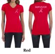 Ladies Shirt Pink Ribbon Survivor Front & Back Print V-neck T-Shirt
