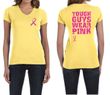 Ladies Shirt Pink Ribbon Tough Guys Front & Back Print V-neck Tee
