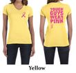 Ladies Shirt Pink Ribbon Tough Guys Front & Back Print V-neck Tee