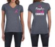 Ladies Shirt Pink Ribbon Tougher Front & Back Print V-neck Tee T-Shirt