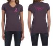 Ladies Shirt Pink Ribbon Wings Front & Back Print V-neck Tee T-Shirt