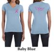 Ladies Shirt Pink Ribbon Wings Front & Back Print V-neck Tee T-Shirt