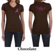 Ladies Shirt Pink Ribbon Wings Front & Back Print V-neck Tee T-Shirt