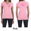 Ladies Shirt Pink Ribbon Wings Front & Back Print V-neck Tee T-Shirt