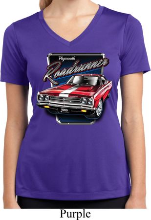Ladies Shirt Plymouth Roadrunner Moisture Wicking V-neck Tee