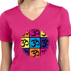 Ladies Shirt Pop Art Om Moisture Wicking V-neck Tee