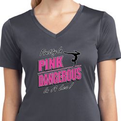 Ladies Shirt Pretty in Pink Moisture Wicking V-neck Tee T-Shirt