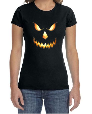 Ladies Shirt Pumpkin Head Crewneck Tee T-Shirt