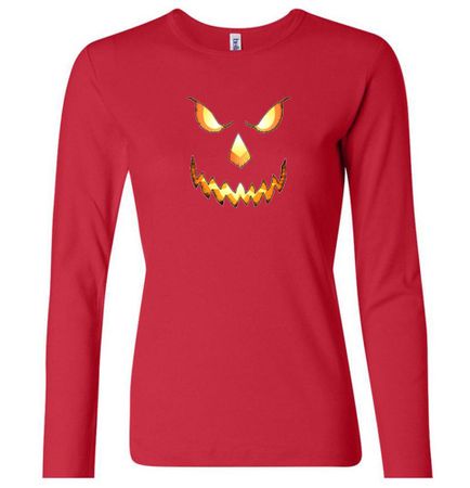 Ladies Shirt Pumpkin Head Long Sleeve Tee T-Shirt