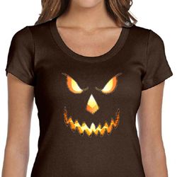Ladies Shirt Pumpkin Head Scoop Neck Tee T-Shirt